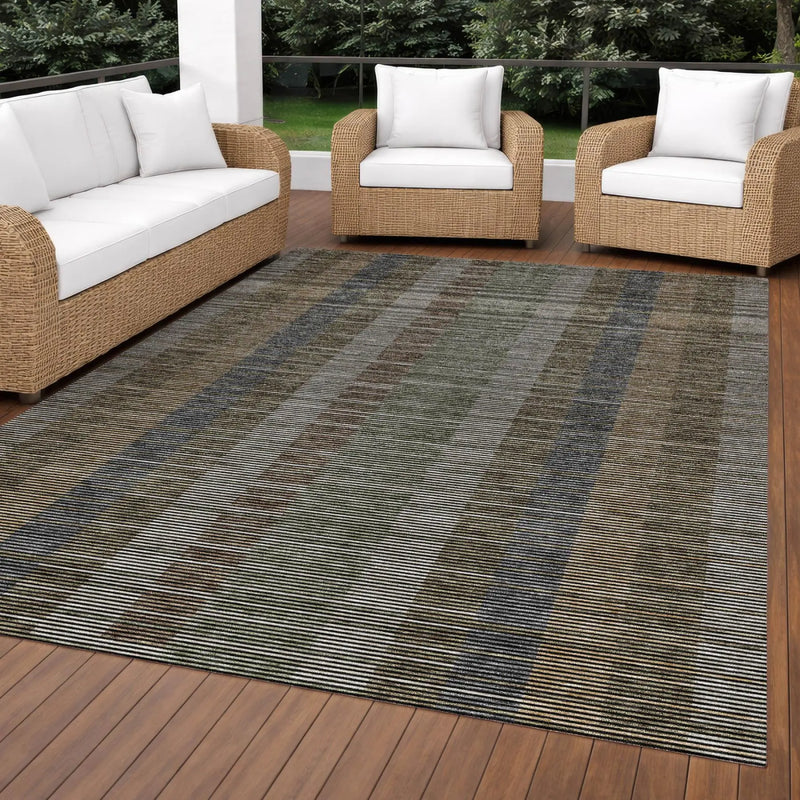 8' X 10' Black And Graphite Striped Washable Indoor Outdoor Area Rug Homeroots Outdoor