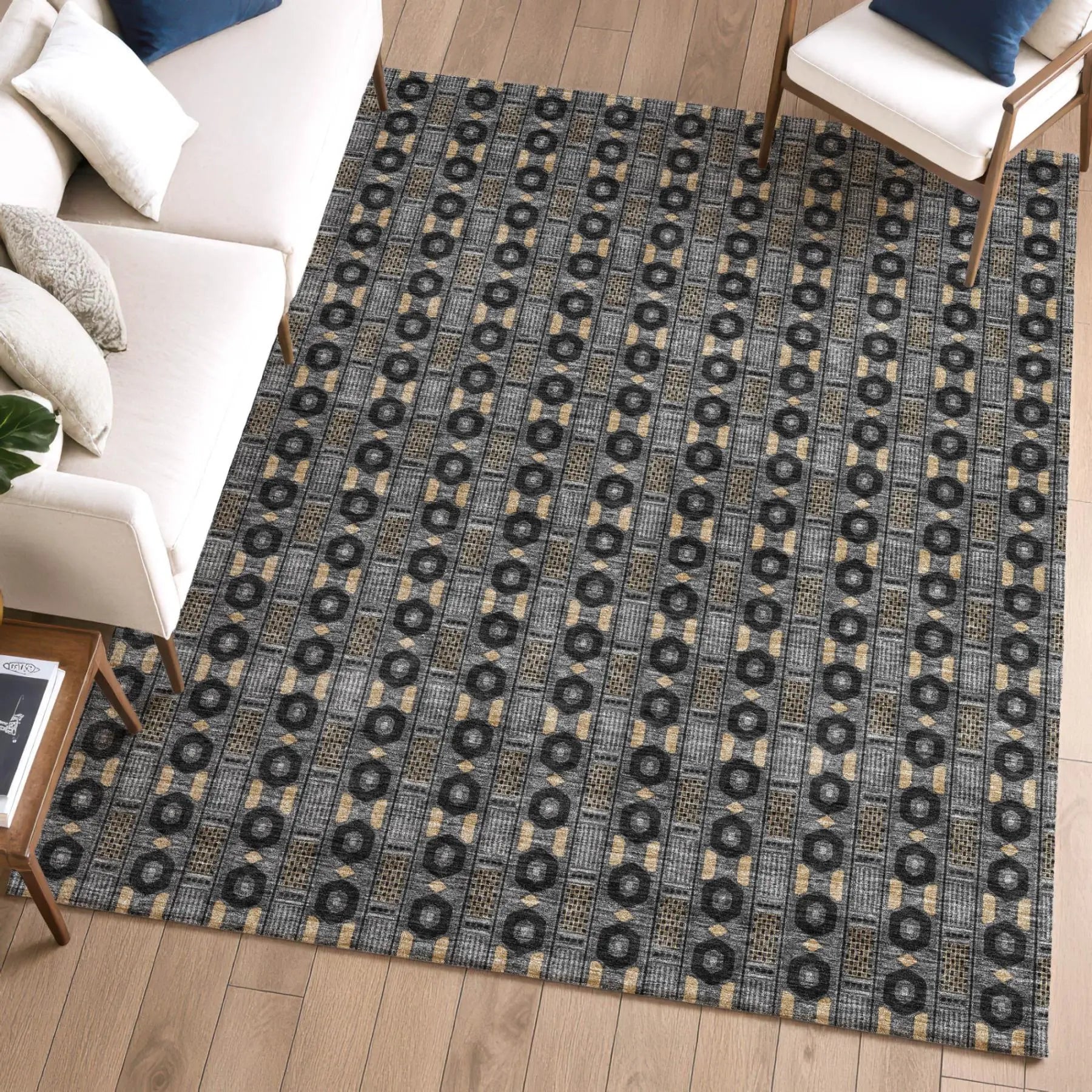 8' X 10' Black And Graphite Striped Washable Indoor Outdoor Area Rug Homeroots Outdoor