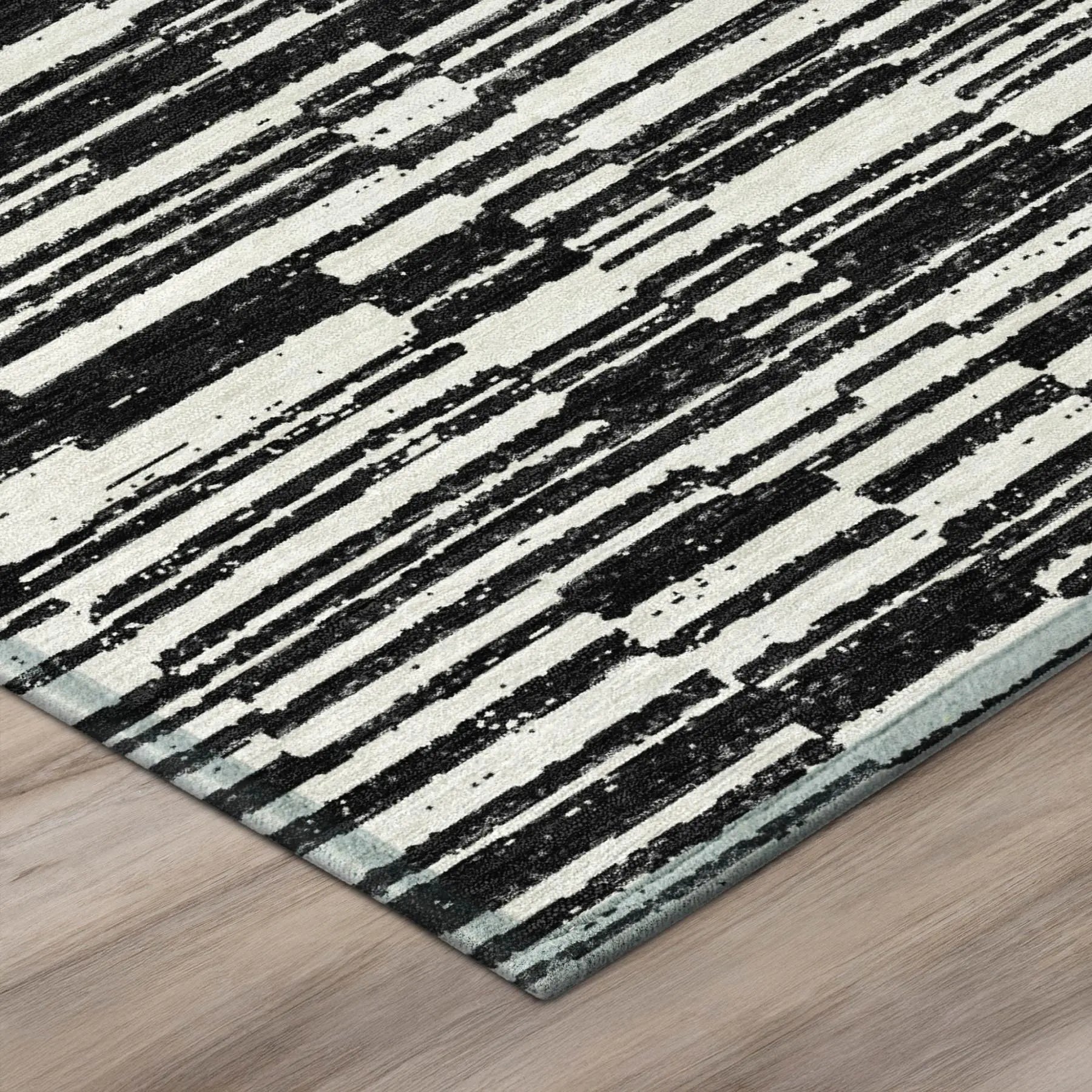 8' X 10' Black And Graphite Striped Washable Indoor Outdoor Area Rug Homeroots Outdoor