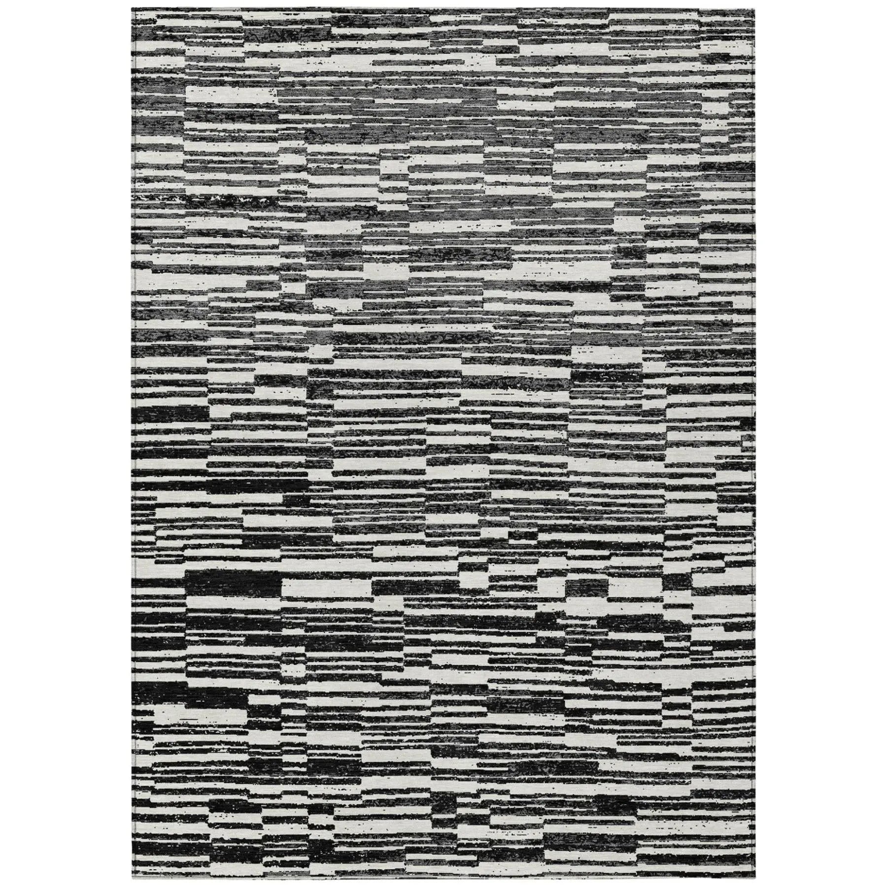 8' X 10' Black And Graphite Striped Washable Indoor Outdoor Area Rug Homeroots Outdoor