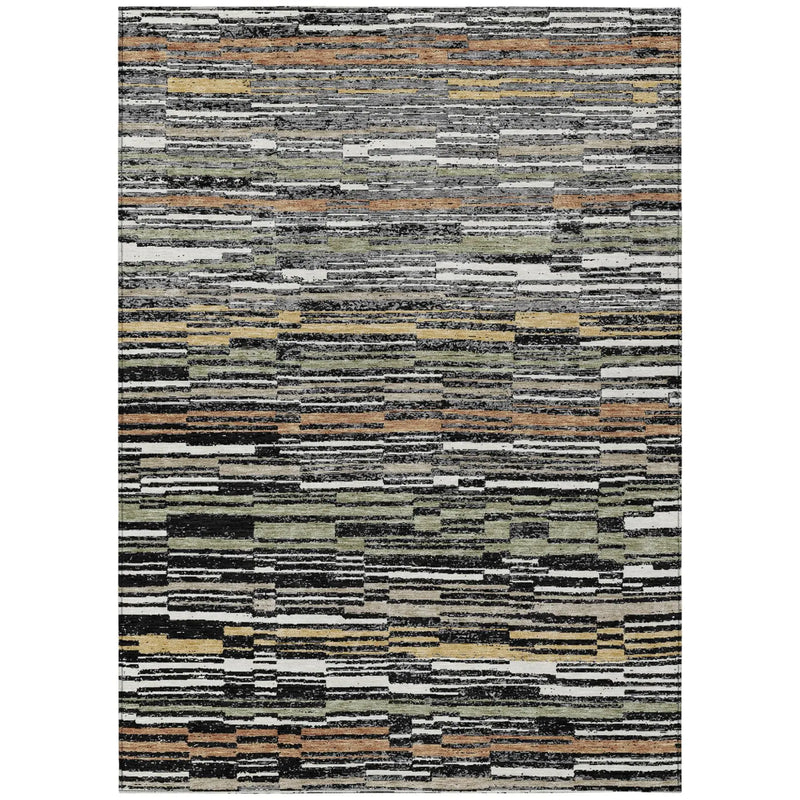 8' X 10' Black And Graphite Striped Washable Indoor Outdoor Area Rug Homeroots Outdoor