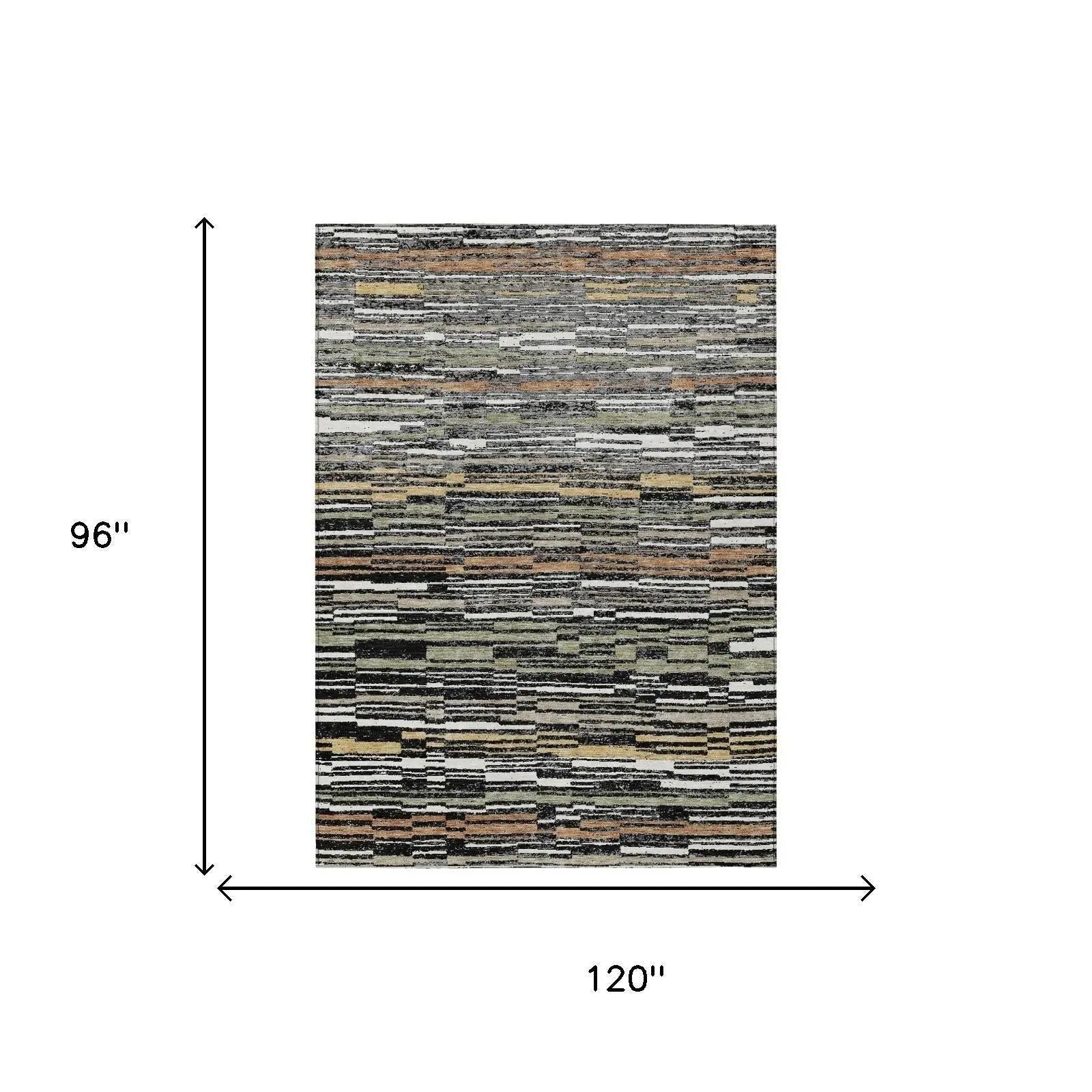 8' X 10' Black And Graphite Striped Washable Indoor Outdoor Area Rug Homeroots Outdoor