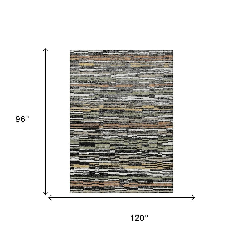 8' X 10' Black And Graphite Striped Washable Indoor Outdoor Area Rug Homeroots Outdoor
