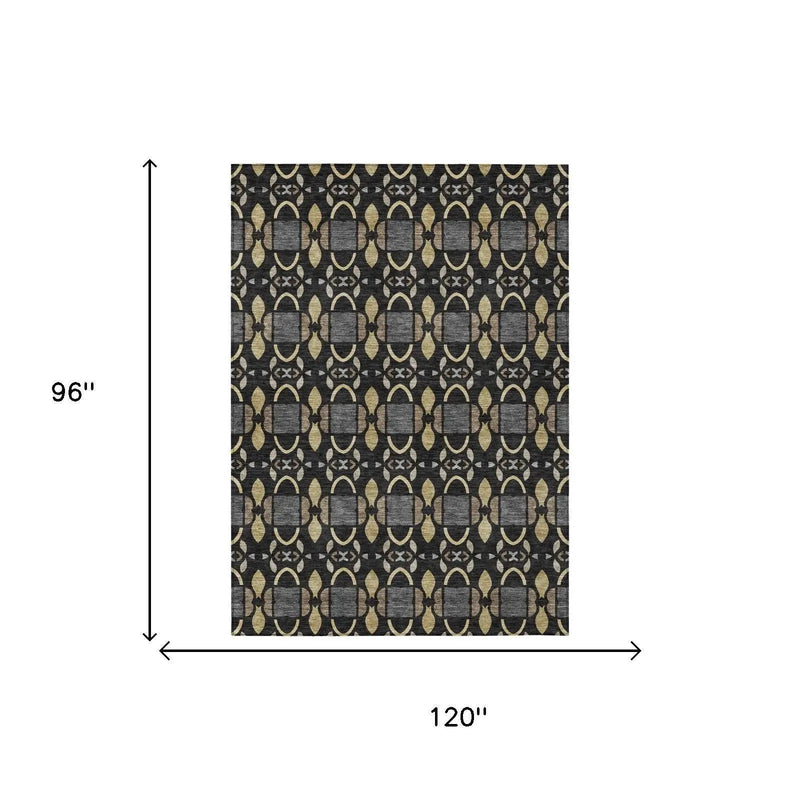 8' X 10' Black And Graphite Striped Washable Indoor Outdoor Area Rug Homeroots Outdoor