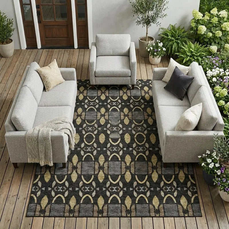 8' X 10' Black And Graphite Striped Washable Indoor Outdoor Area Rug Homeroots Outdoor