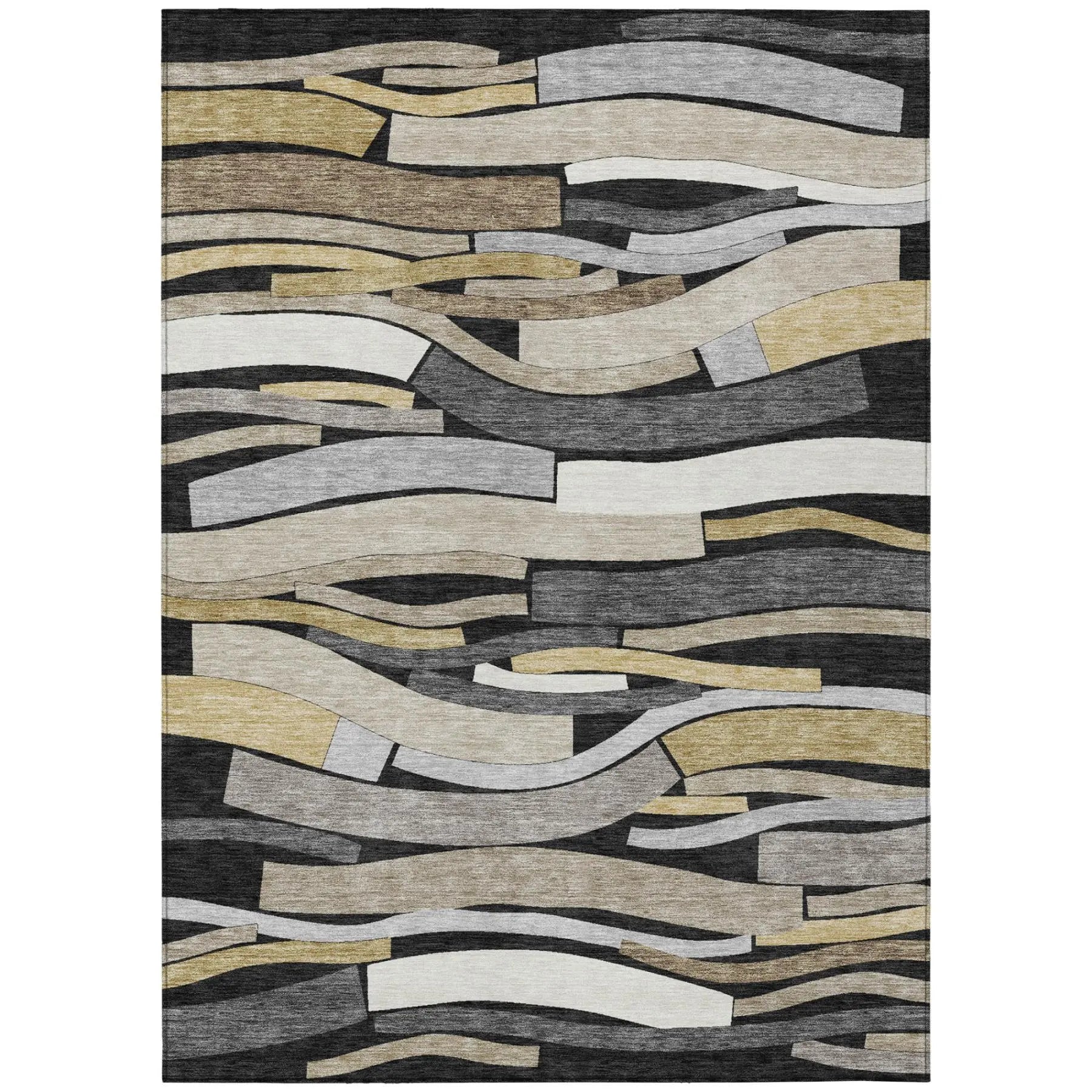 8' X 10' Black And Graphite Striped Washable Indoor Outdoor Area Rug Homeroots Outdoor