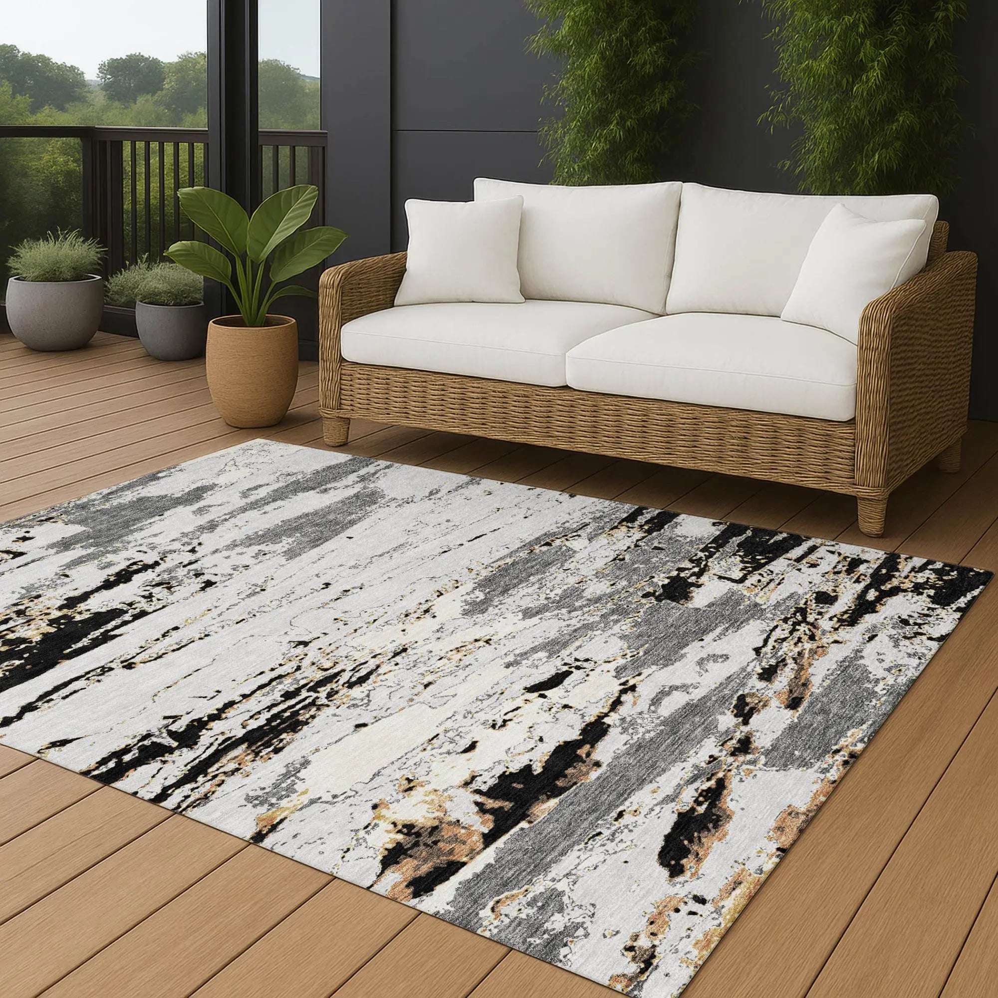 8' X 10' Black And Gray Abstract Washable Indoor Outdoor Area Rug Homeroots Outdoor