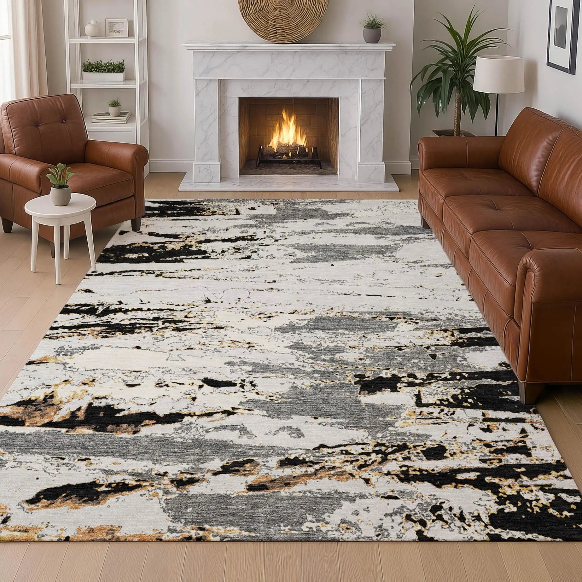 8' X 10' Black And Gray Abstract Washable Indoor Outdoor Area Rug Homeroots Outdoor