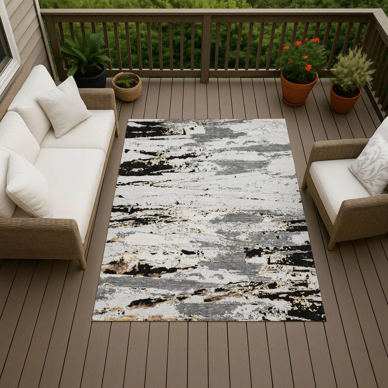 8' X 10' Black And Gray Abstract Washable Indoor Outdoor Area Rug Homeroots Outdoor