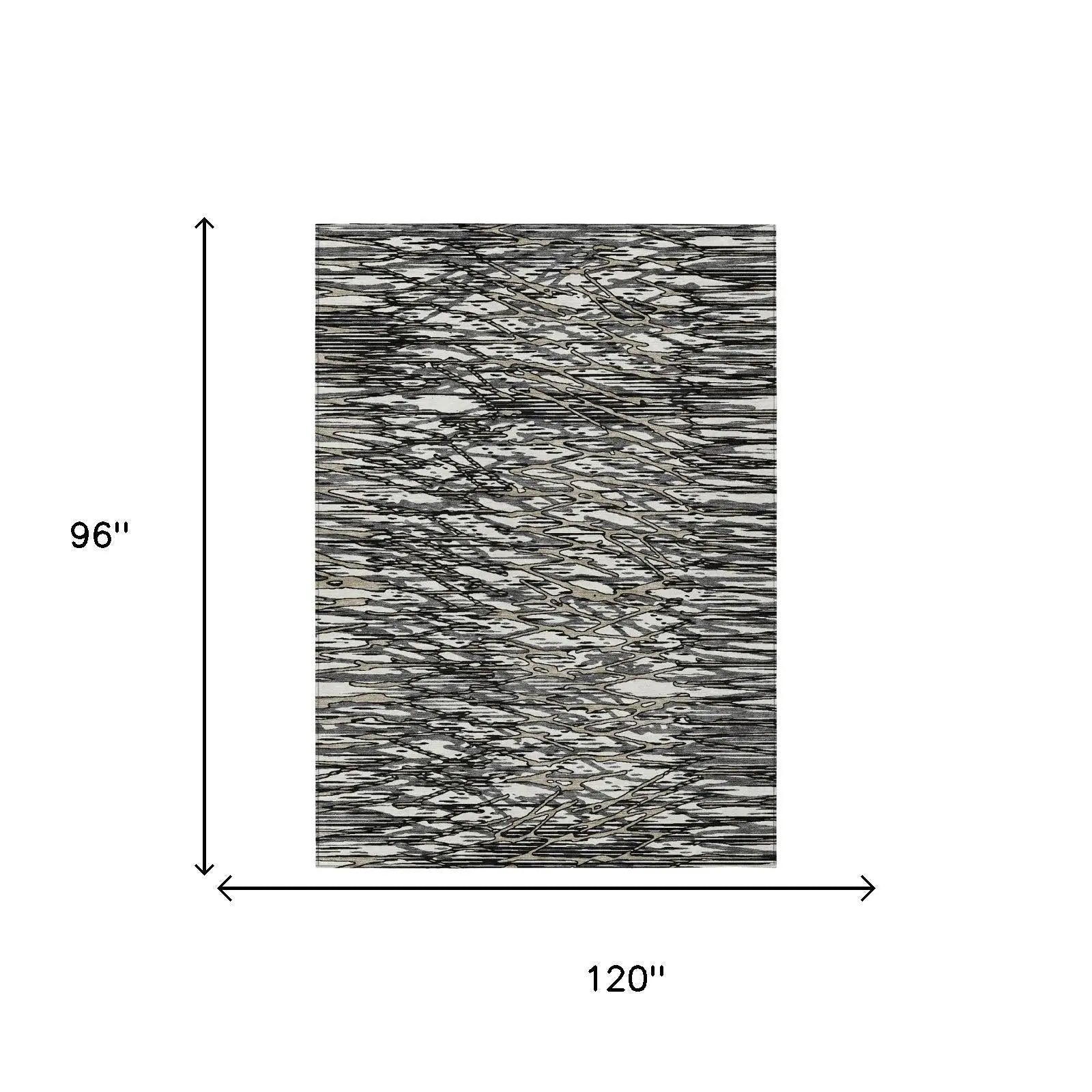 8' X 10' Black And Gray Abstract Washable Indoor Outdoor Area Rug Homeroots Outdoor