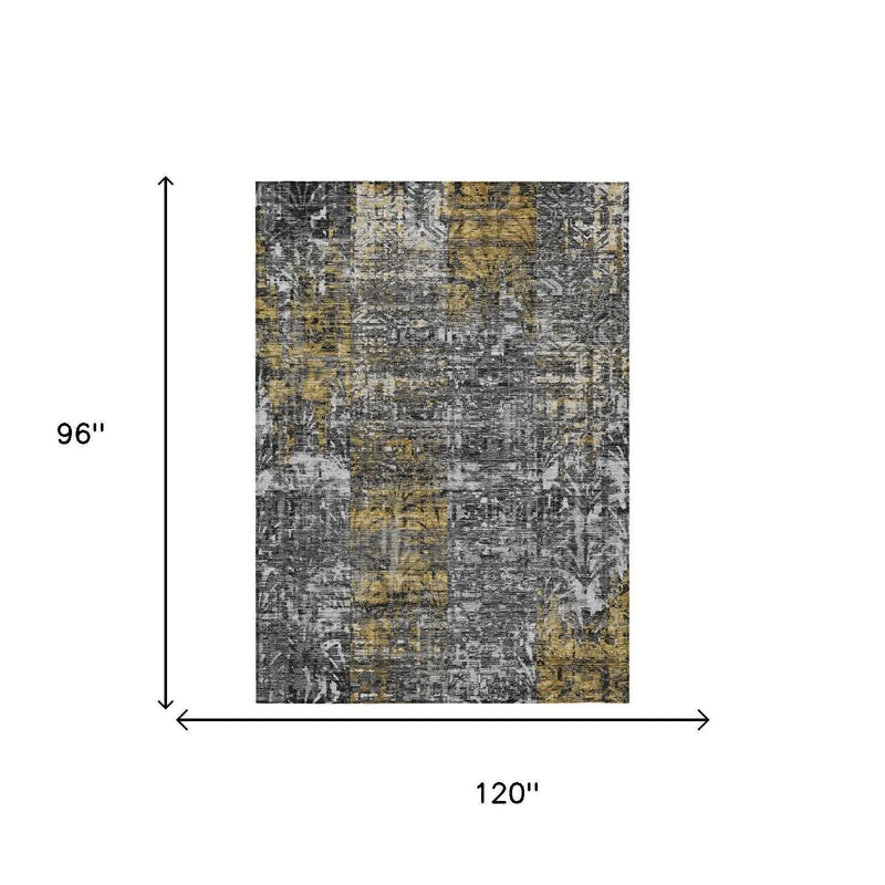8' X 10' Black And Gray Abstract Washable Indoor Outdoor Area Rug Homeroots Outdoor