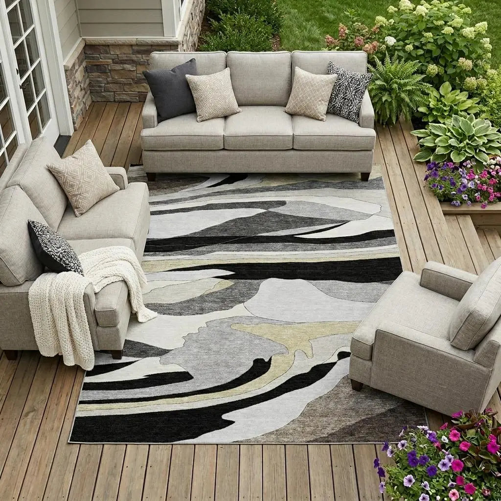 8' X 10' Black And Gray Abstract Washable Indoor Outdoor Area Rug Homeroots Outdoor