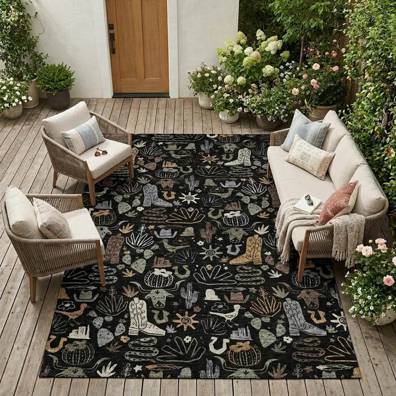 8' X 10' Black And Gray Cactus Washable Indoor Outdoor Area Rug Homeroots Outdoor