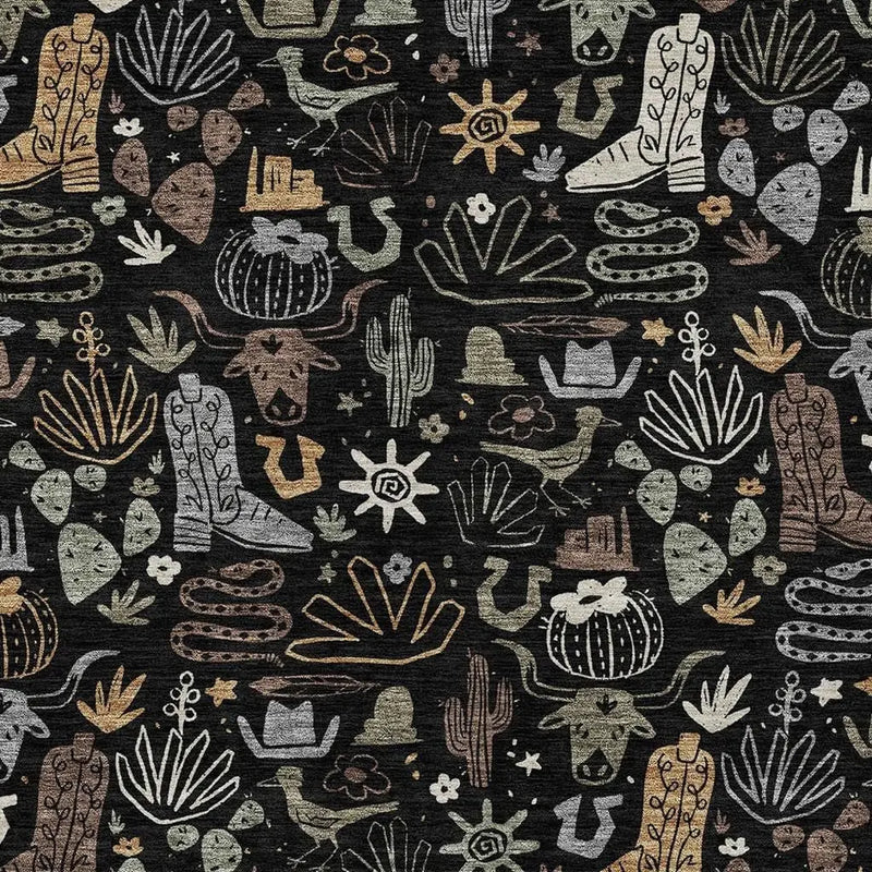 8' X 10' Black And Gray Cactus Washable Indoor Outdoor Area Rug Homeroots Outdoor