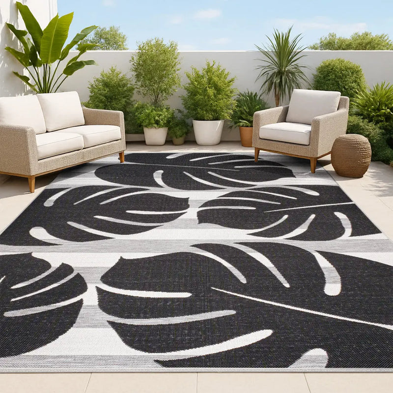 8' X 10' Black And Gray Floral Indoor Outdoor Area Rug Homeroots Outdoor