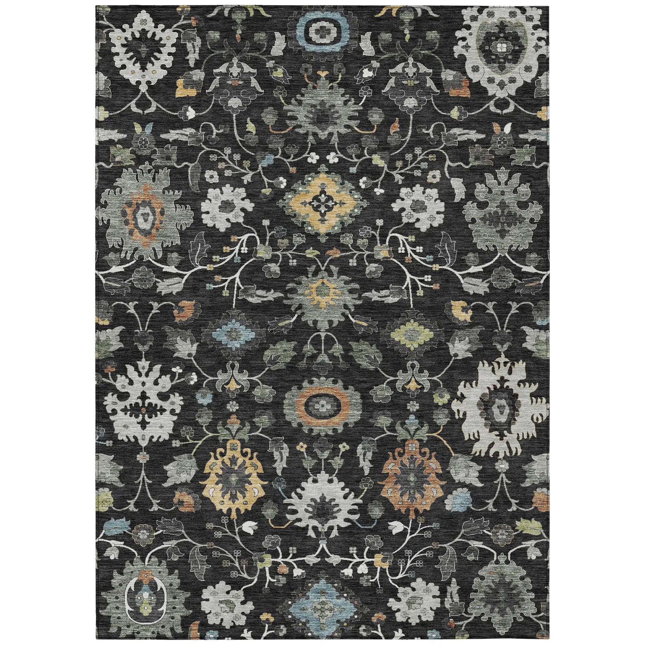 8' X 10' Black And Gray Floral Medallion Washable Indoor Outdoor Area Rug Homeroots Outdoor
