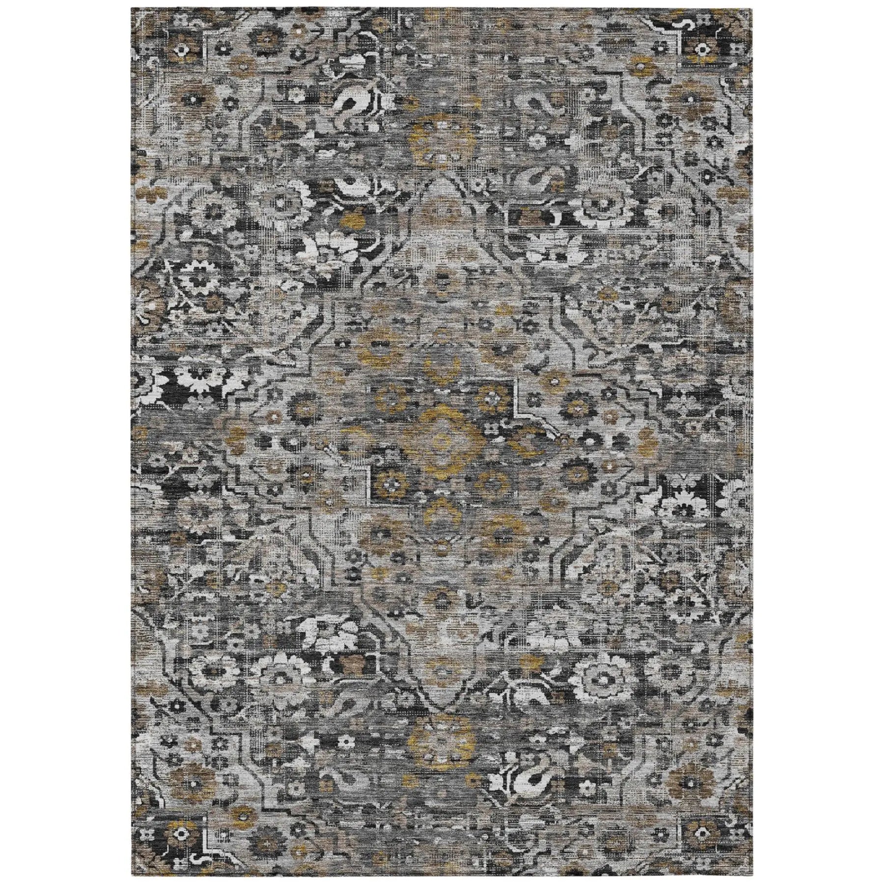 8' X 10' Black And Gray Floral Medallion Washable Indoor Outdoor Area Rug Homeroots Outdoor