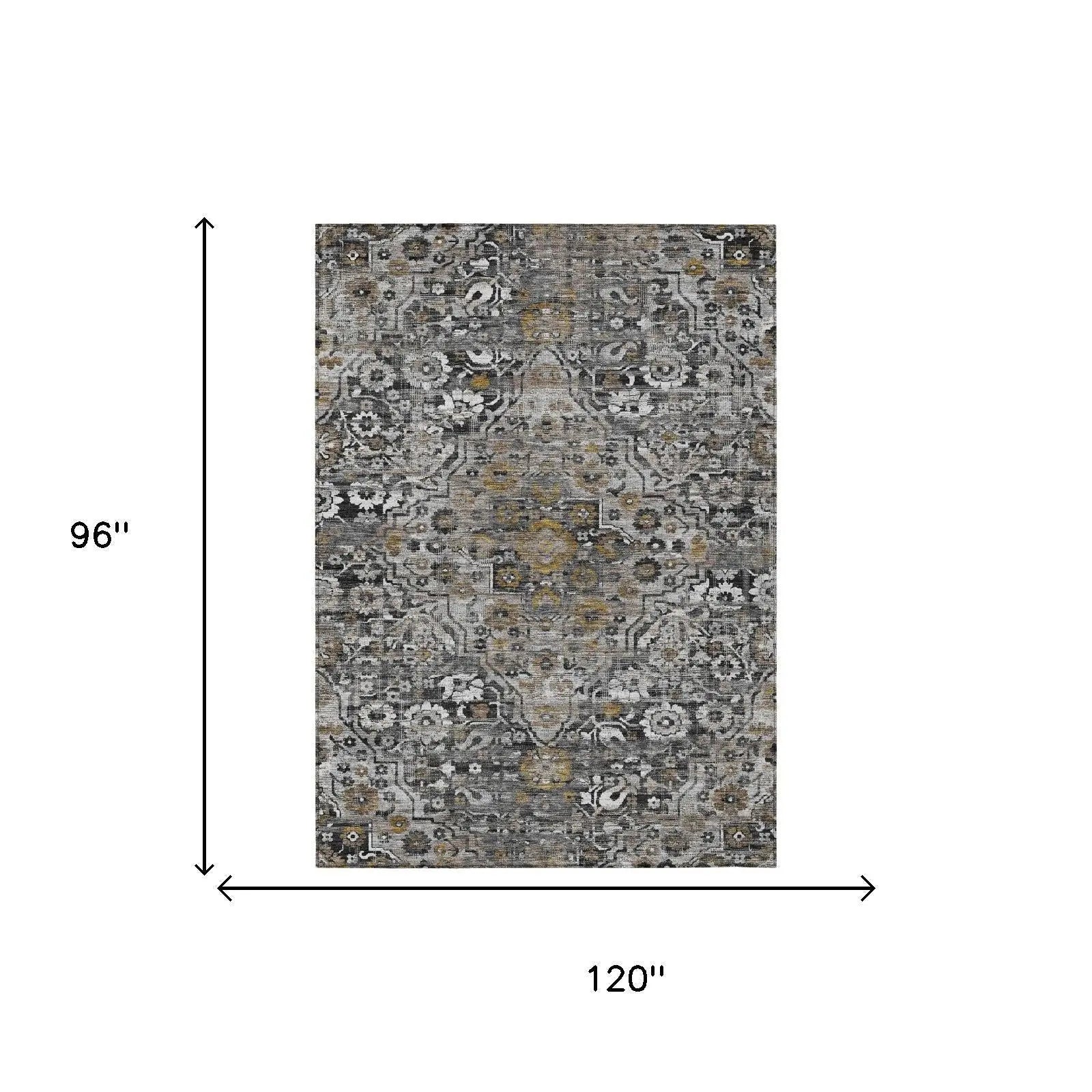 8' X 10' Black And Gray Floral Medallion Washable Indoor Outdoor Area Rug Homeroots Outdoor