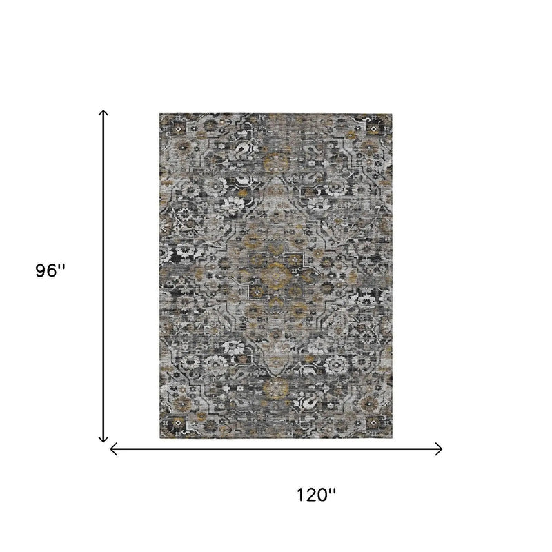 8' X 10' Black And Gray Floral Medallion Washable Indoor Outdoor Area Rug Homeroots Outdoor
