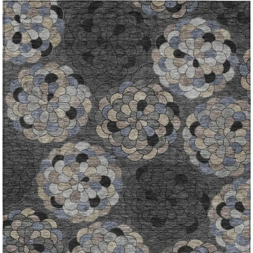 8' X 10' Black And Gray Floral Washable Indoor Outdoor Area Rug Homeroots Outdoor