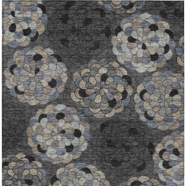 8' X 10' Black And Gray Floral Washable Indoor Outdoor Area Rug Homeroots Outdoor