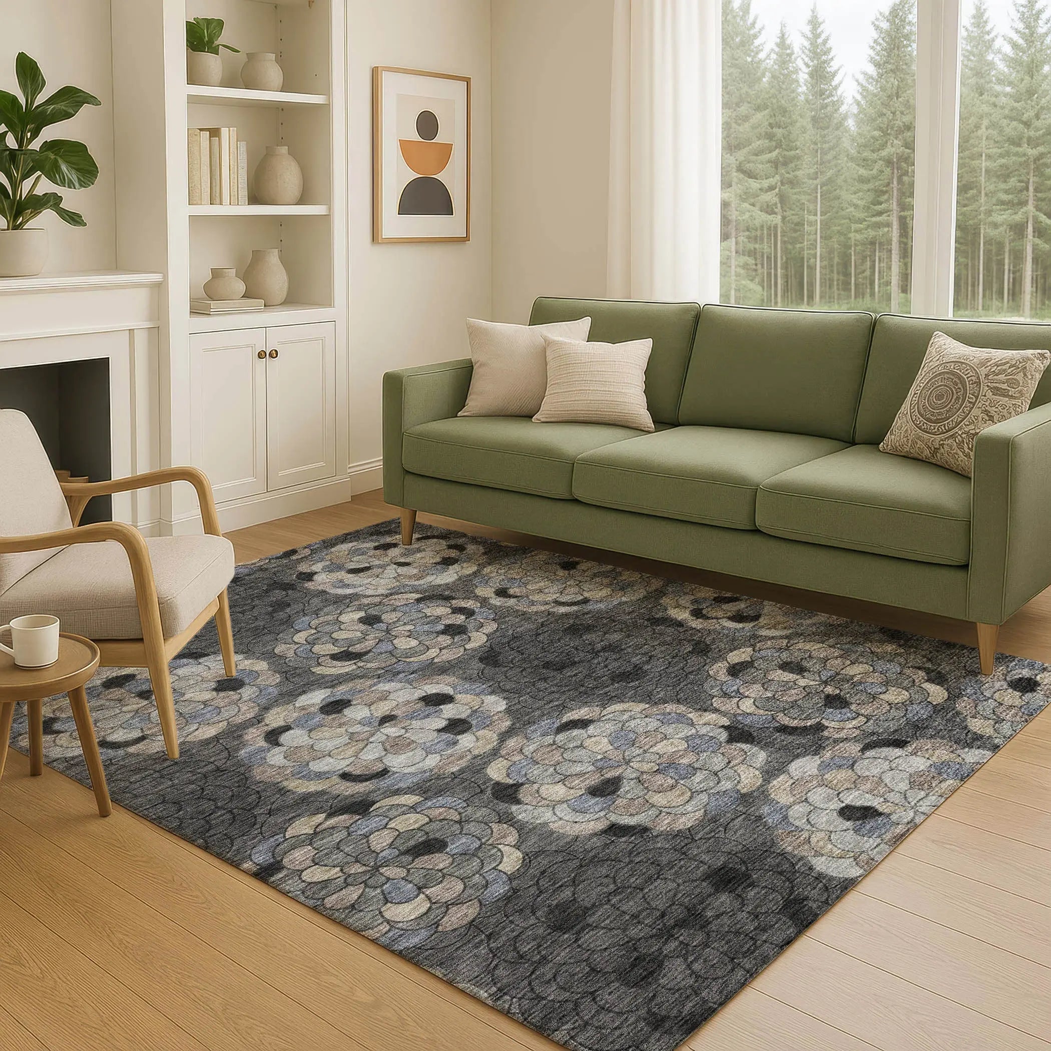 8' X 10' Black And Gray Floral Washable Indoor Outdoor Area Rug Homeroots Outdoor