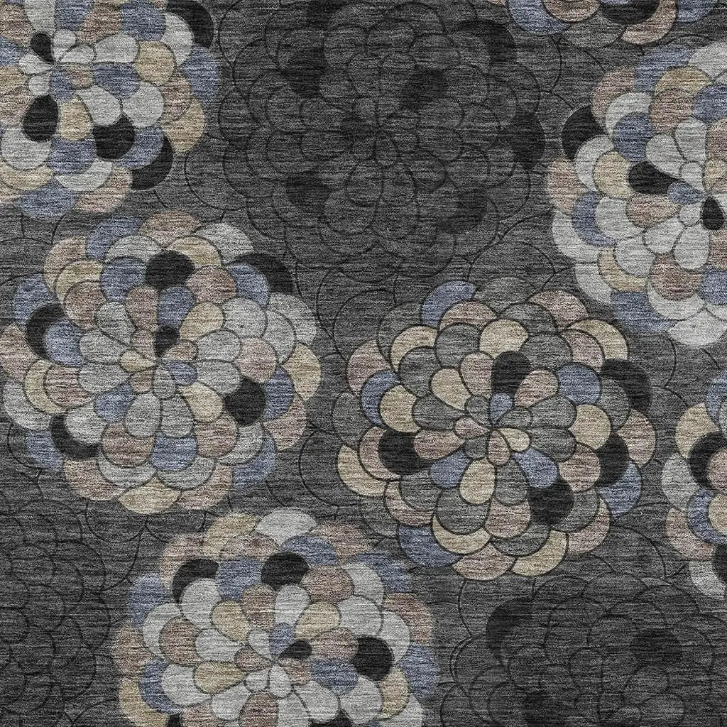 8' X 10' Black And Gray Floral Washable Indoor Outdoor Area Rug Homeroots Outdoor