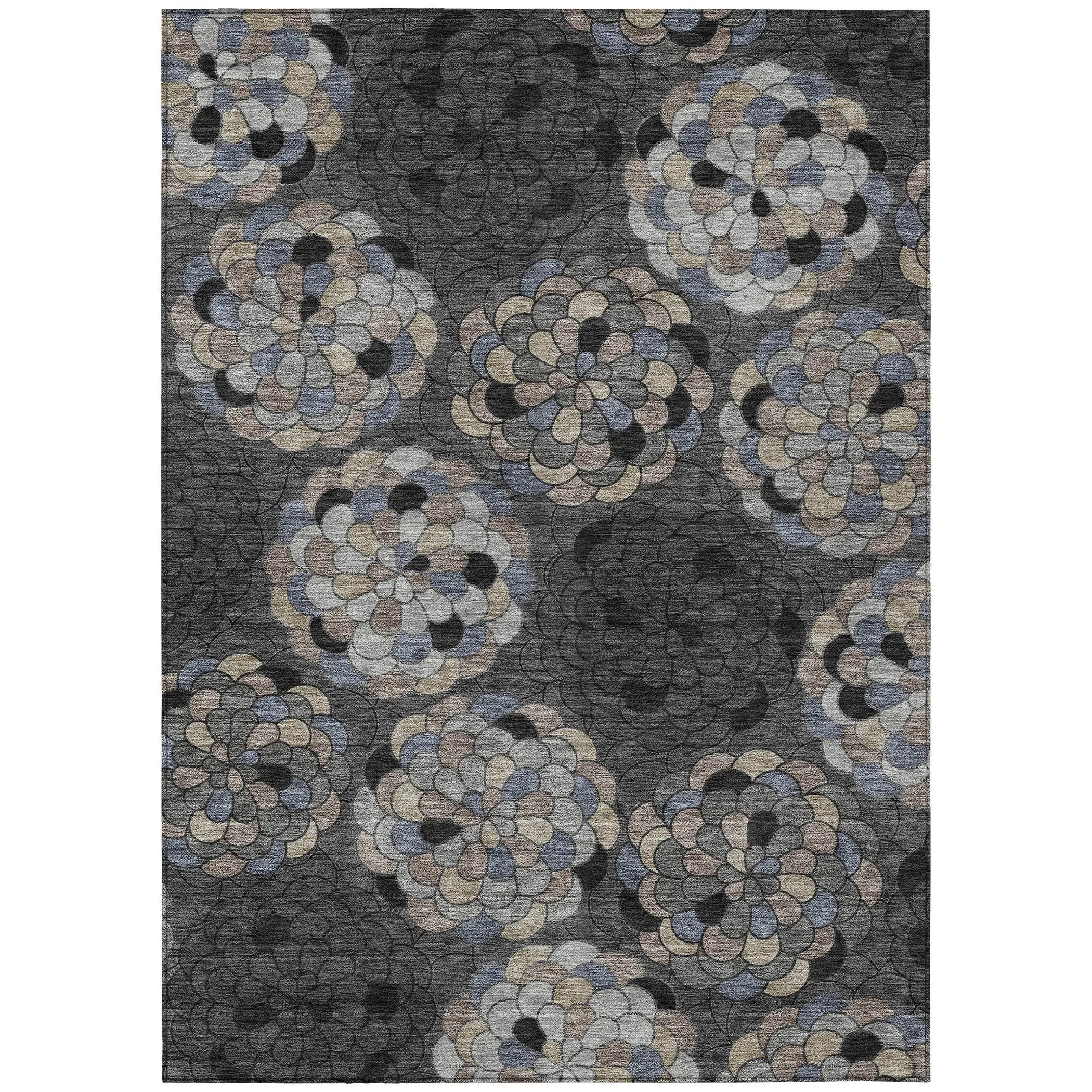 8' X 10' Black And Gray Floral Washable Indoor Outdoor Area Rug Homeroots Outdoor