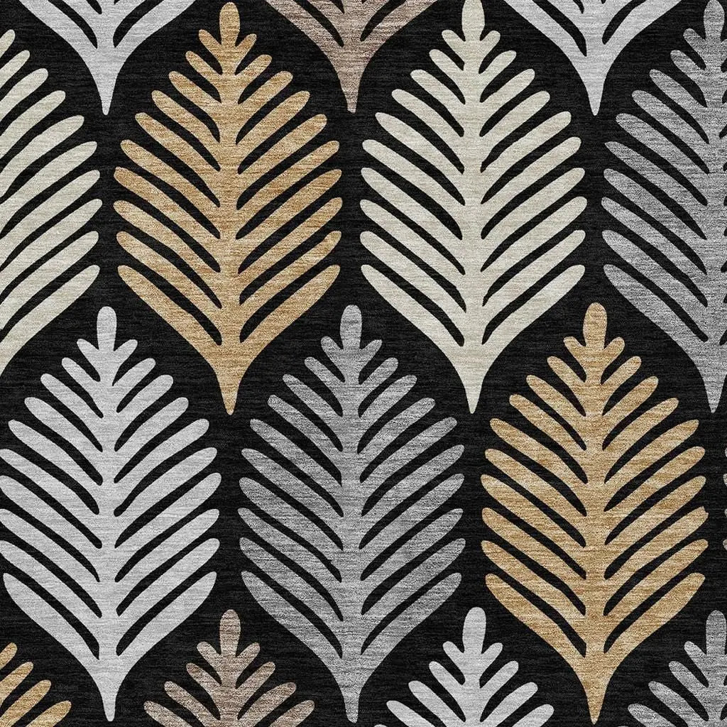 8' X 10' Black And Gray Floral Washable Indoor Outdoor Area Rug Homeroots Outdoor