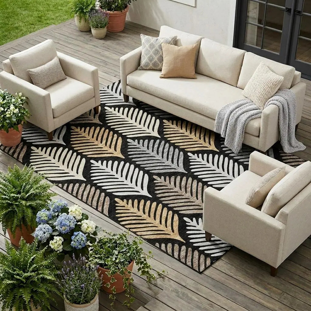 8' X 10' Black And Gray Floral Washable Indoor Outdoor Area Rug Homeroots Outdoor