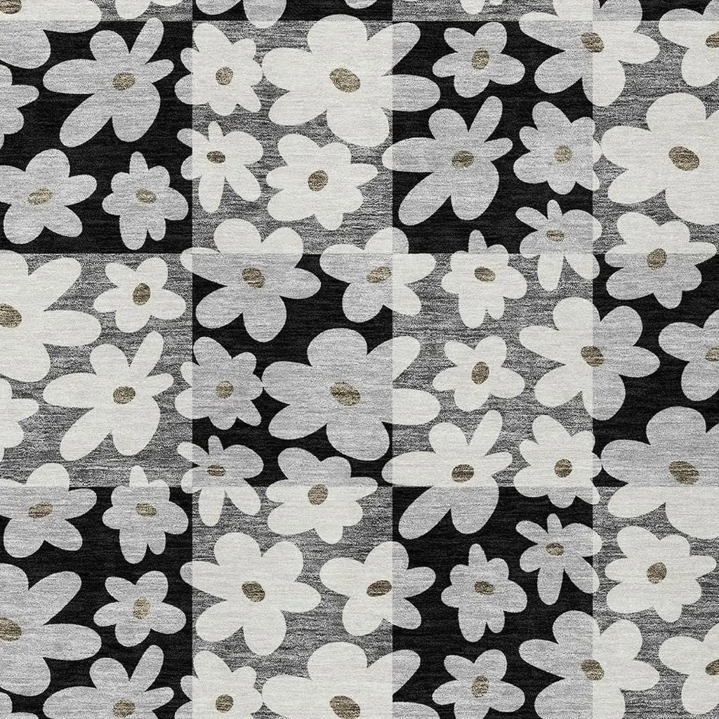 8' X 10' Black And Gray Floral Washable Indoor Outdoor Area Rug Homeroots Outdoor