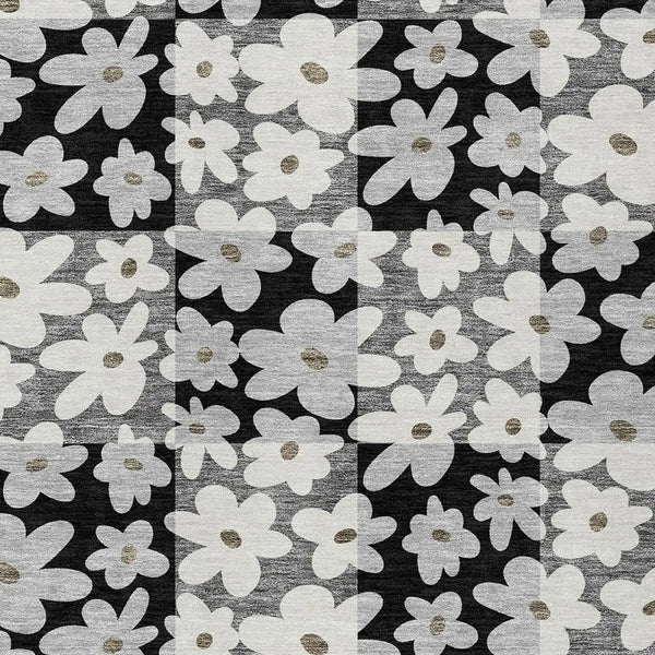 8' X 10' Black And Gray Floral Washable Indoor Outdoor Area Rug Homeroots Outdoor
