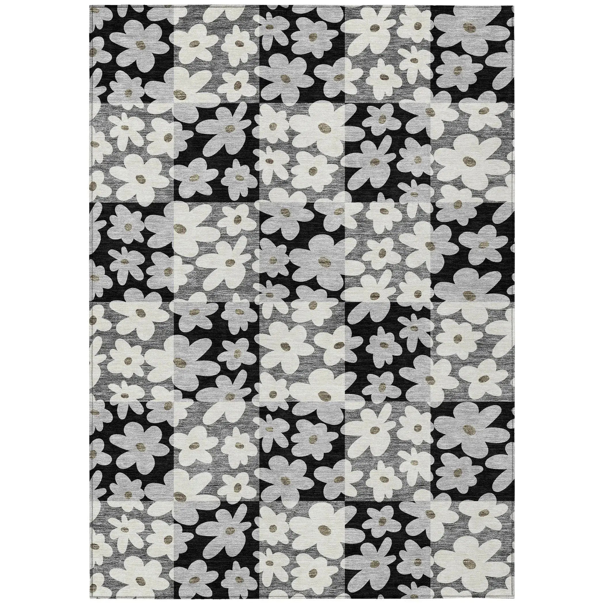 8' X 10' Black And Gray Floral Washable Indoor Outdoor Area Rug Homeroots Outdoor