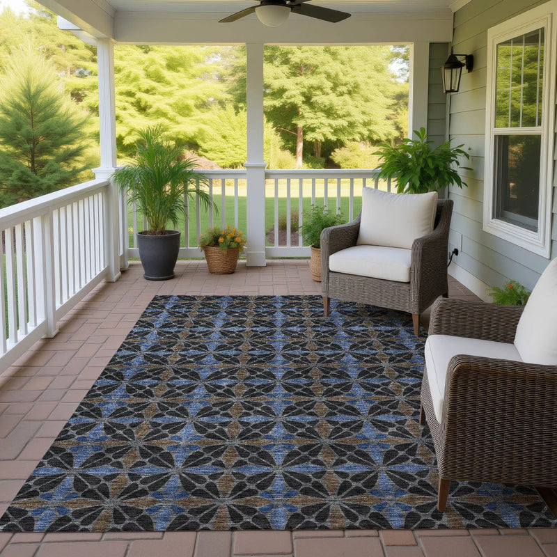 8' X 10' Black And Gray Geometric Washable Indoor Outdoor Area Rug Homeroots Outdoor