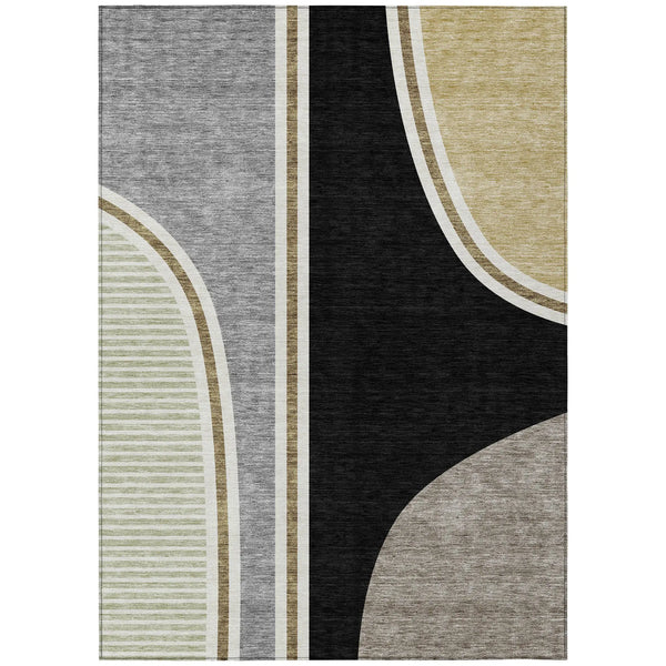 8' X 10' Black And Gray Geometric Washable Indoor Outdoor Area Rug Homeroots Outdoor