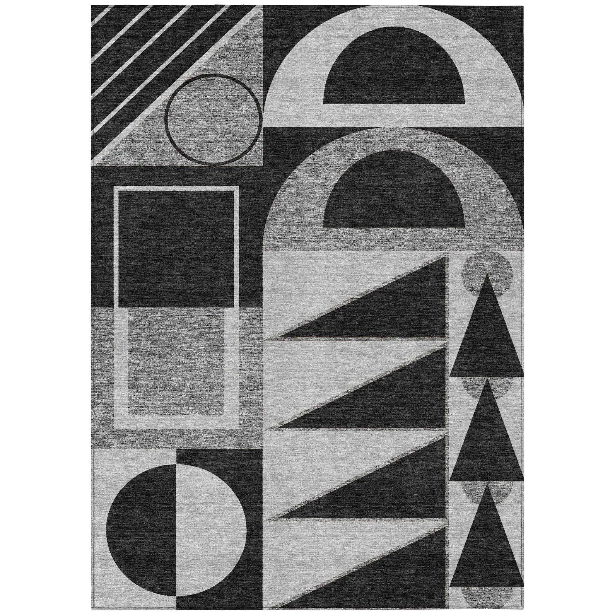 8' X 10' Black And Gray Geometric Washable Indoor Outdoor Area Rug Homeroots Outdoor