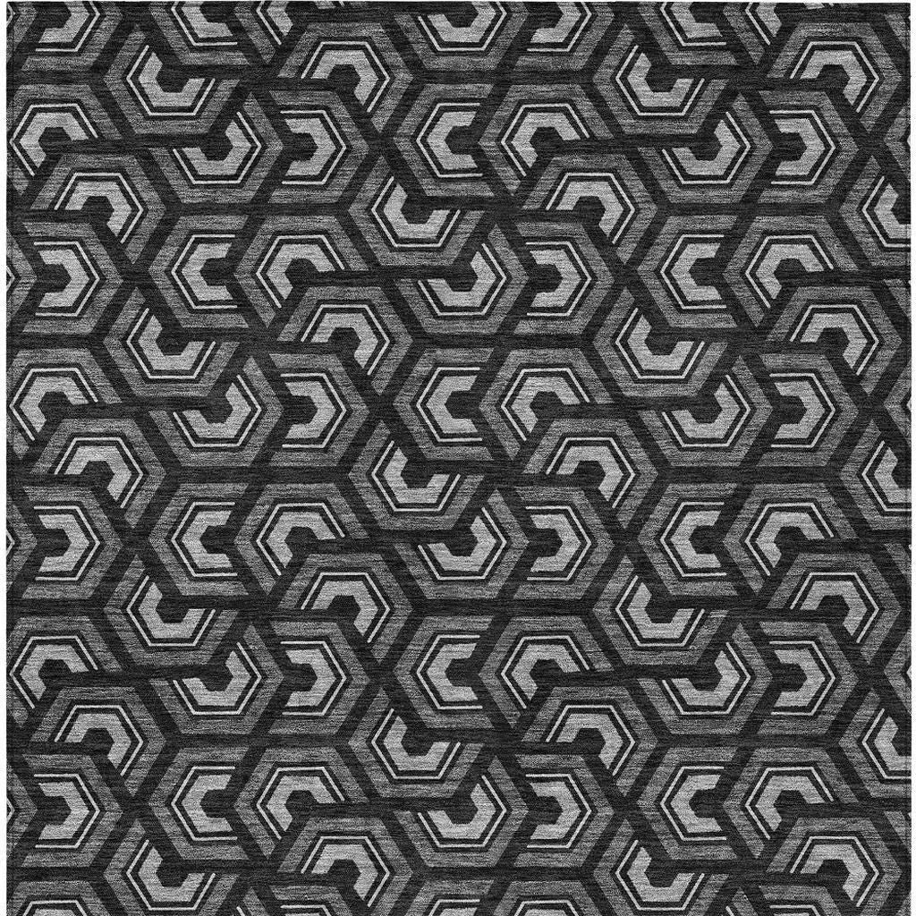 8' X 10' Black And Gray Geometric Washable Indoor Outdoor Area Rug Homeroots Outdoor