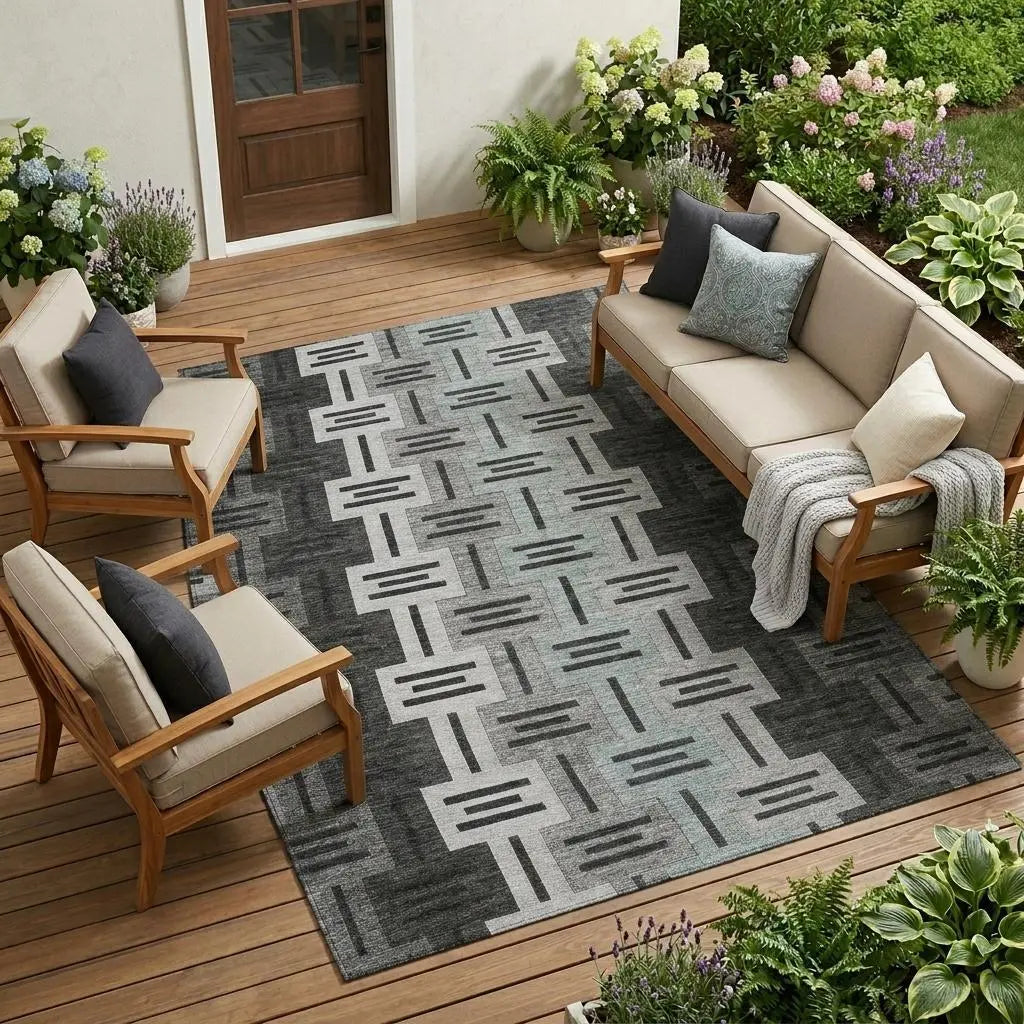 8' X 10' Black And Gray Geometric Washable Indoor Outdoor Area Rug Homeroots Outdoor