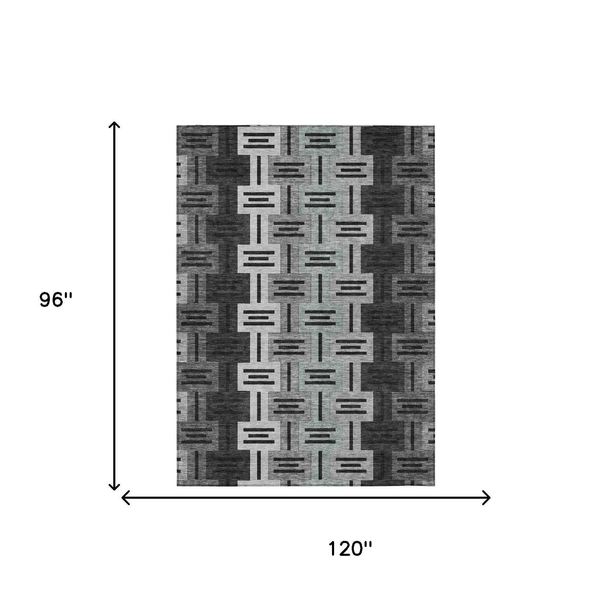 8' X 10' Black And Gray Geometric Washable Indoor Outdoor Area Rug Homeroots Outdoor