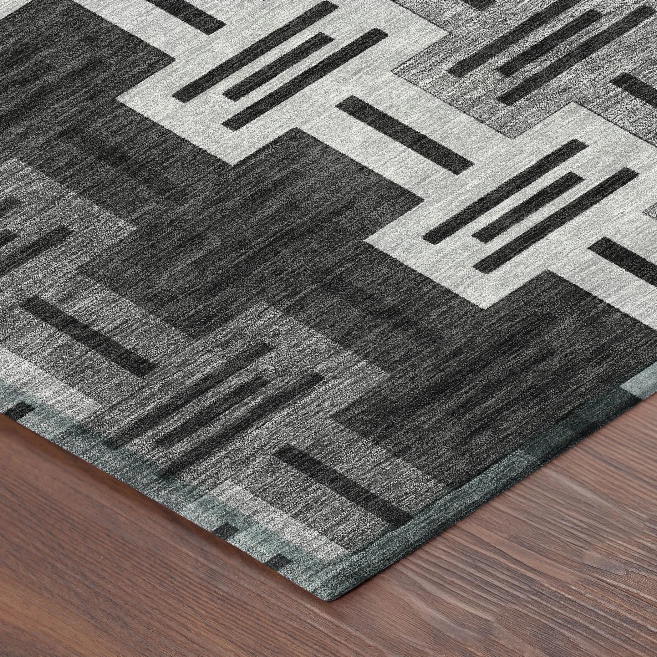 8' X 10' Black And Gray Geometric Washable Indoor Outdoor Area Rug Homeroots Outdoor