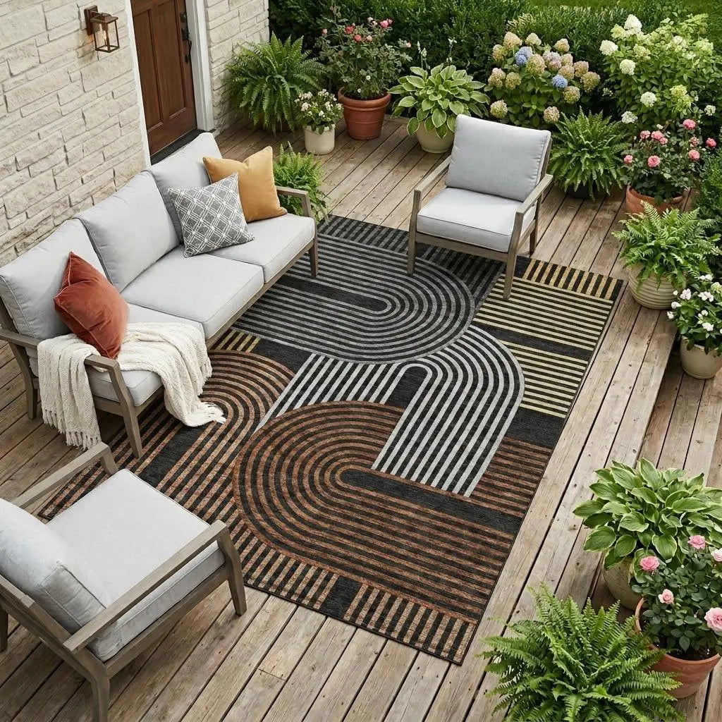 8' X 10' Black And Gray Geometric Washable Indoor Outdoor Area Rug Homeroots Outdoor