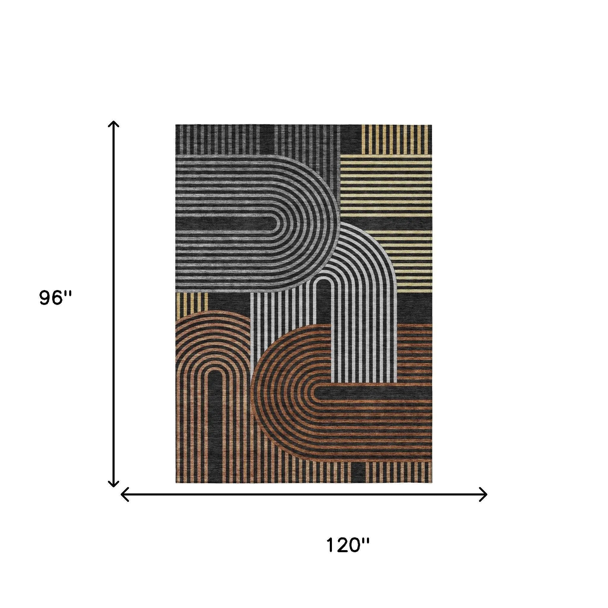 8' X 10' Black And Gray Geometric Washable Indoor Outdoor Area Rug Homeroots Outdoor
