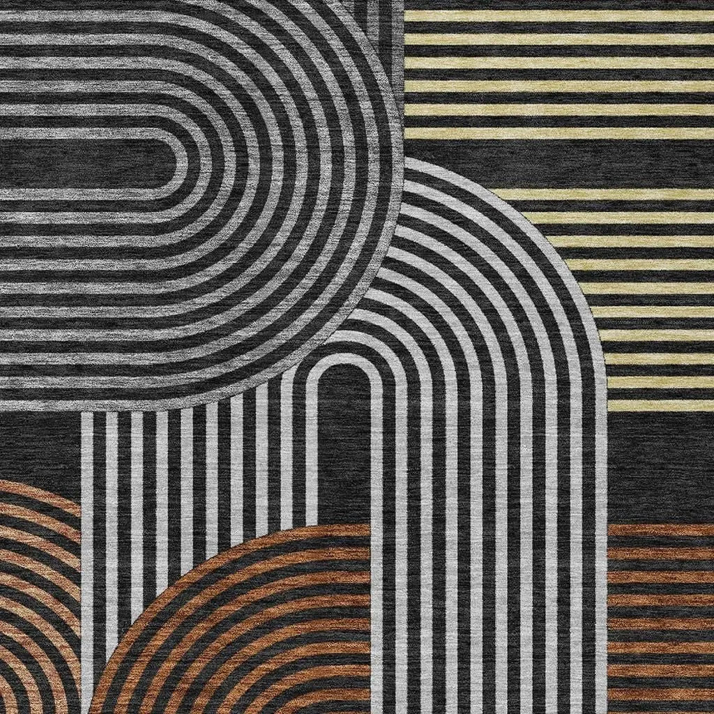 8' X 10' Black And Gray Geometric Washable Indoor Outdoor Area Rug Homeroots Outdoor
