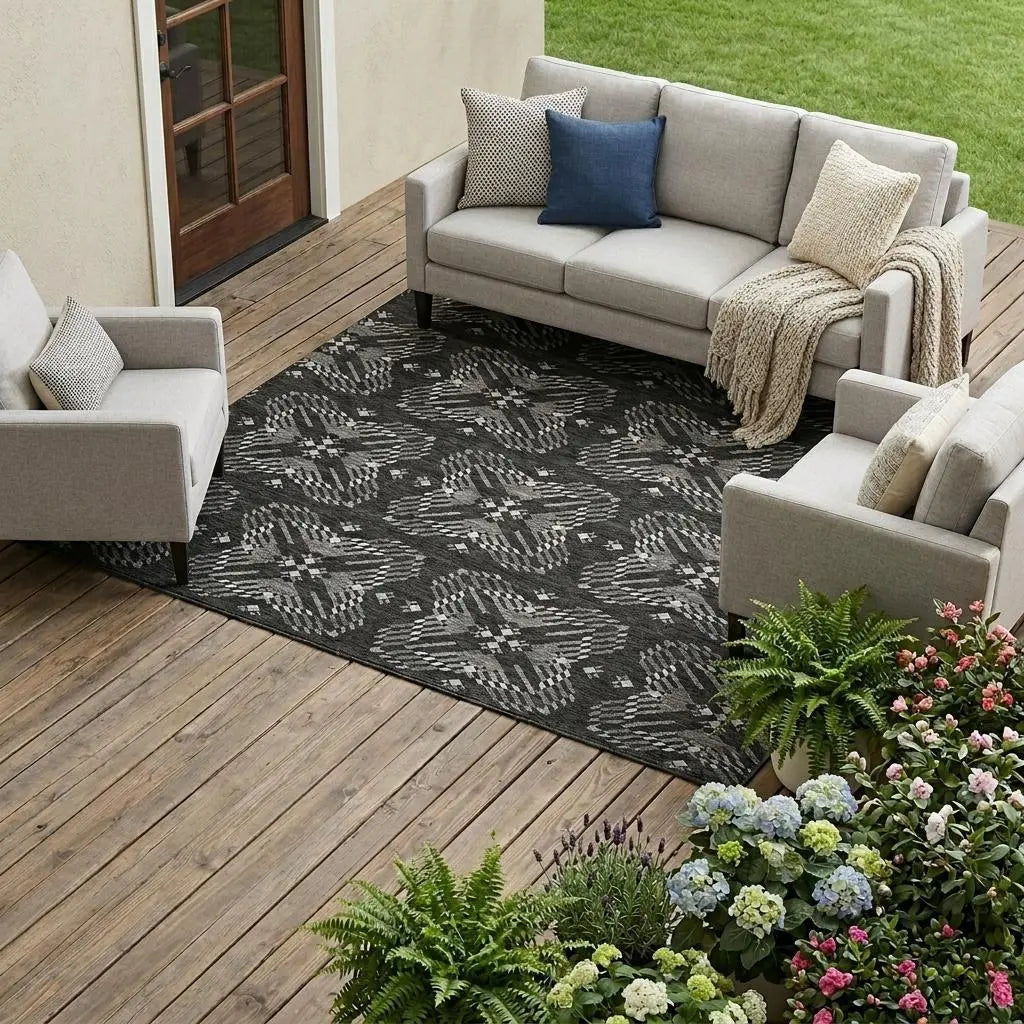 8' X 10' Black And Gray Geometric Washable Indoor Outdoor Area Rug Homeroots Outdoor
