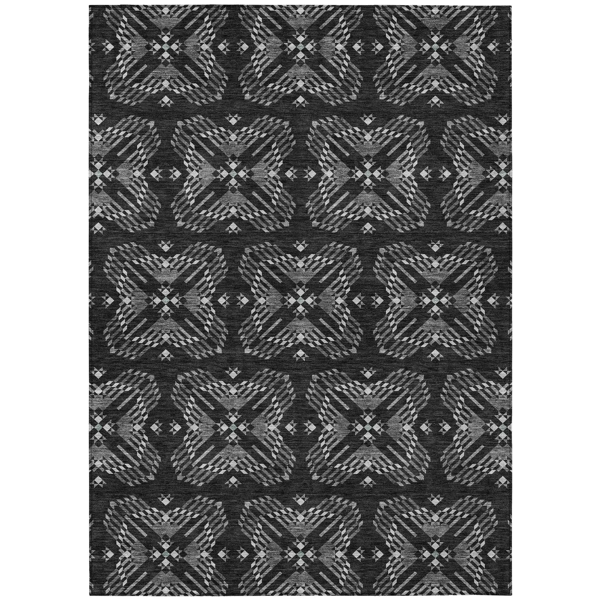 8' X 10' Black And Gray Geometric Washable Indoor Outdoor Area Rug Homeroots Outdoor