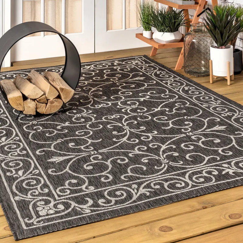8' X 10' Black And Gray Medallion Indoor Outdoor Area Rug Homeroots Outdoor