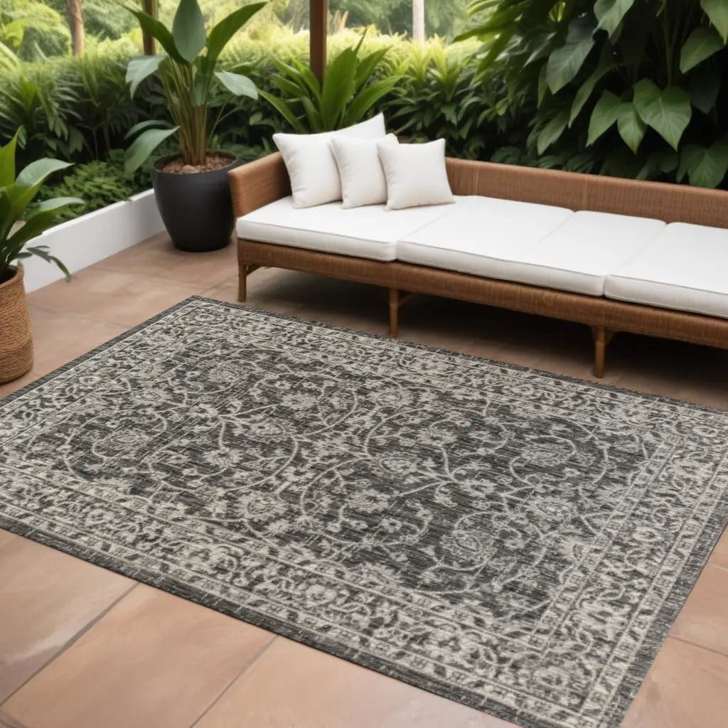 8' X 10' Black And Gray Medallion Indoor Outdoor Area Rug Homeroots Outdoor