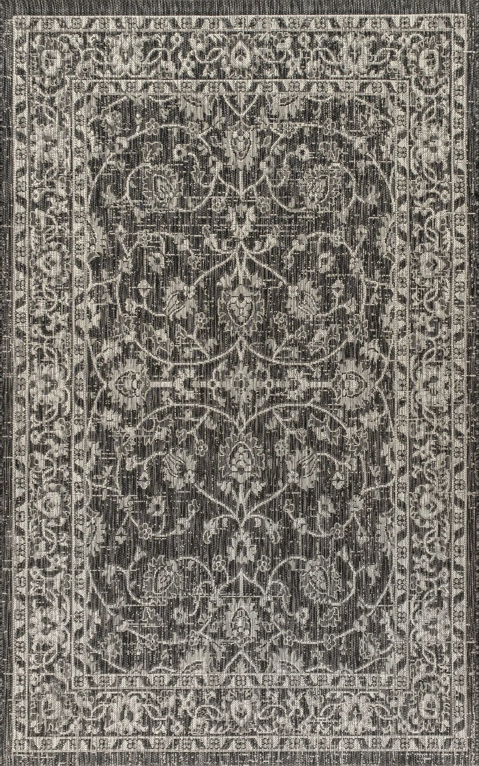 8' X 10' Black And Gray Medallion Indoor Outdoor Area Rug Homeroots Outdoor