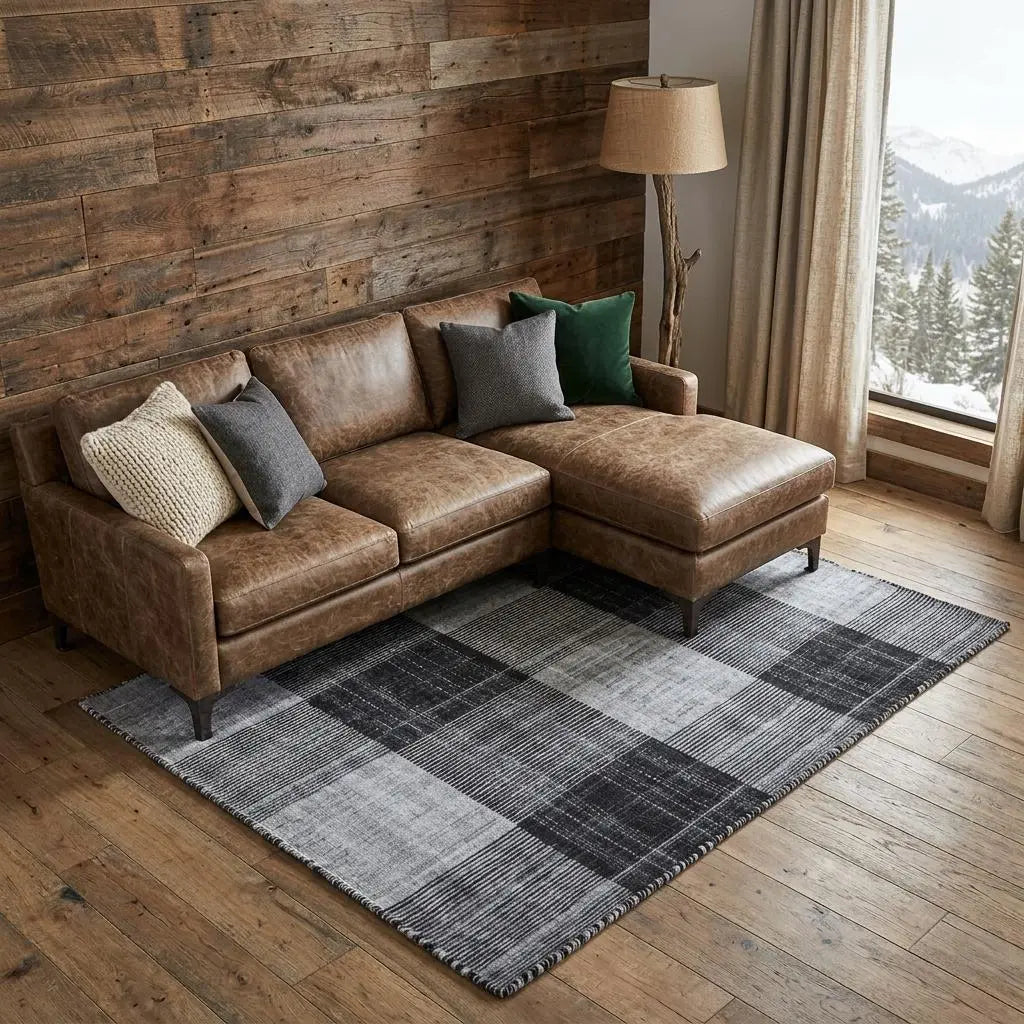 8' X 10' Black And Gray Plaid Hand Loomed Area Rug Homeroots Home Decor
