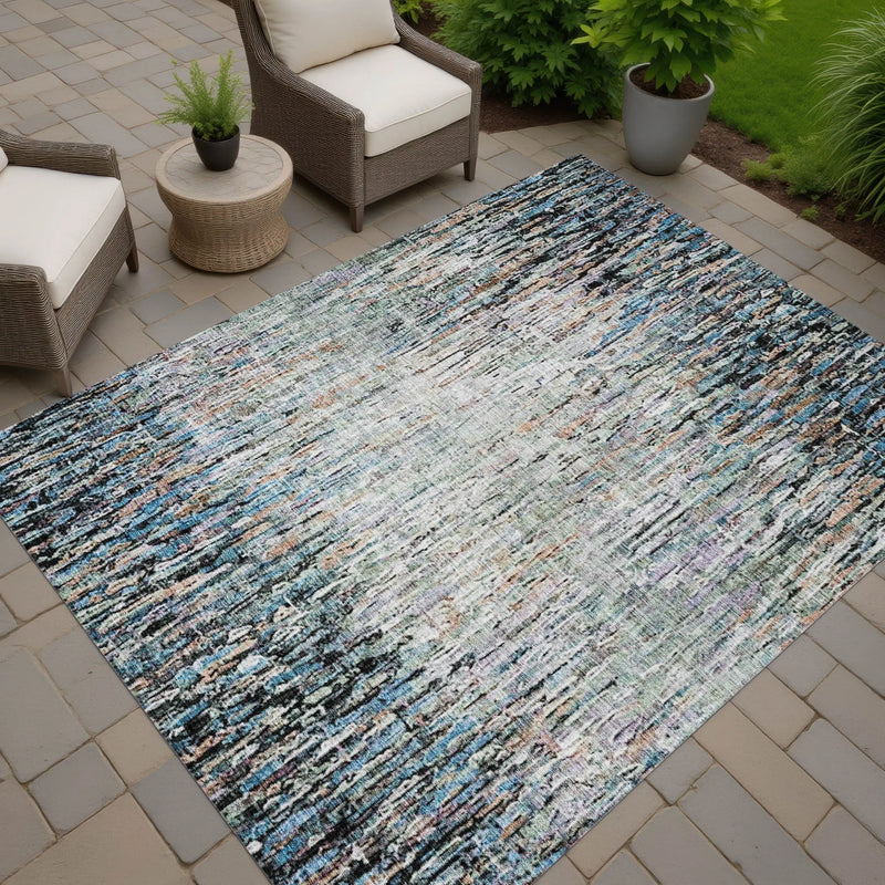 8' X 10' Black And Gray Striped Washable Indoor Outdoor Area Rug Homeroots Outdoor